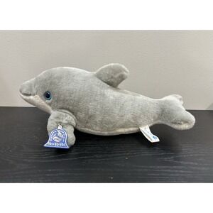SEA WORLD Dolphin Plush 14" Grey/White (Vintage, 90s) Stuffed Animal With Tag